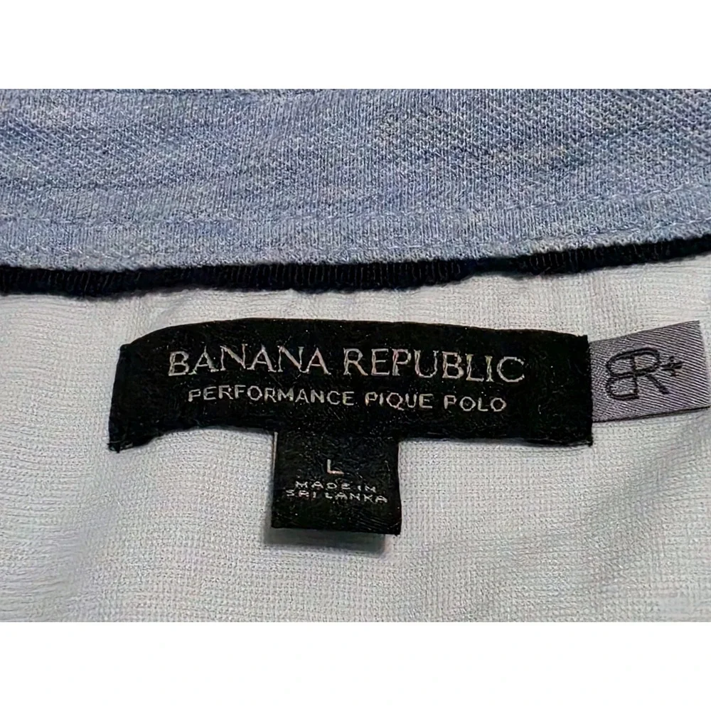 Banana Republic Mens Performance Pique‎ Polo Shirt Blue Heather L Short Sleeve